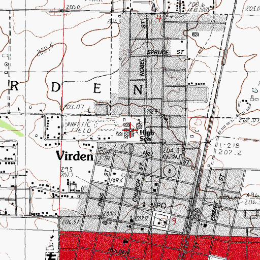 Topographic Map of Virden High School, IL