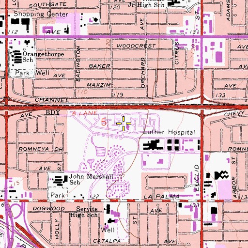 Topographic Map of Anaheim Shores, CA