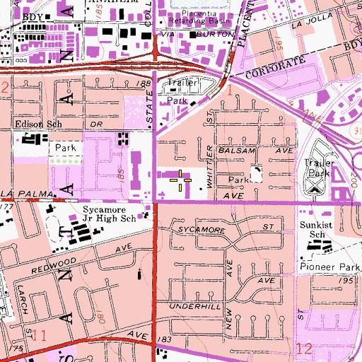 Topographic Map of Granada Square Shopping Center, CA