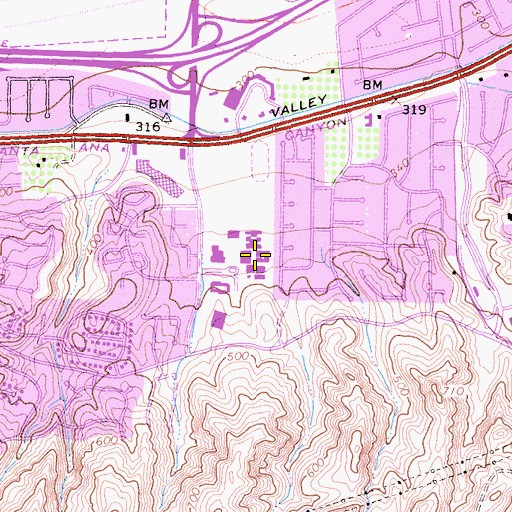 Topographic Map of Canyon High School, CA