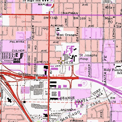 Topographic Map of Childrens Hospital of Orange County, CA
