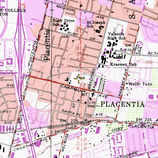 Topographic Map of Kraemer Memorial Park, CA