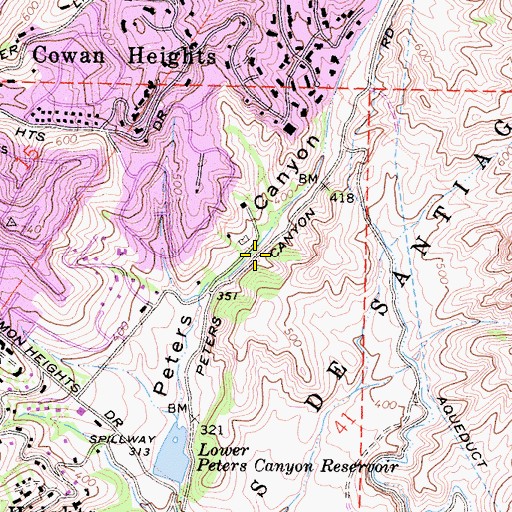 Topographic Map of Peters Canyon Regional Park, CA