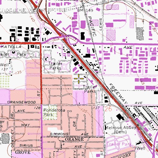 Topographic Map of Plantation Mobile Home Estates, CA