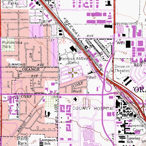 Topographic Map of Ponderosa Mobile Home Estates, CA