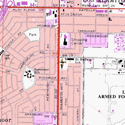 Topographic Map of Saint Hedwig Catholic Church, CA
