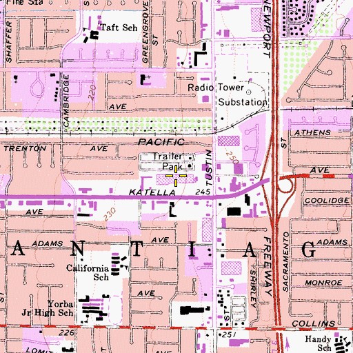 Topographic Map of Tuskatella Shopping Center, CA