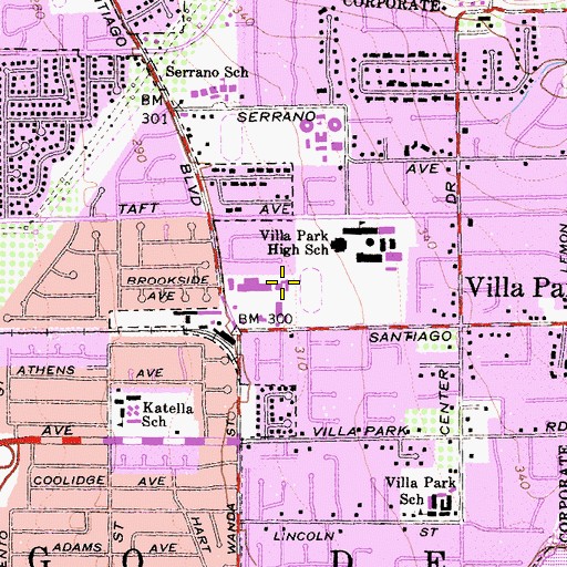 Topographic Map of Villa Park Branch Orange County Public Library, CA