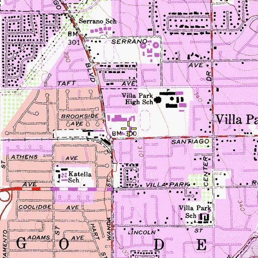 Topographic Map of Villa Park City Hall, CA
