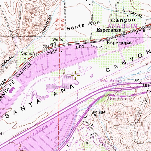 Topographic Map of Yorba Regional Park, CA