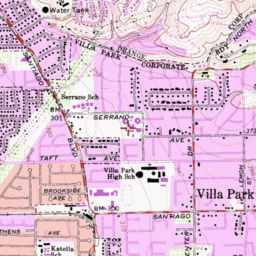 Topographic Map of Cerro Villa Middle School, CA