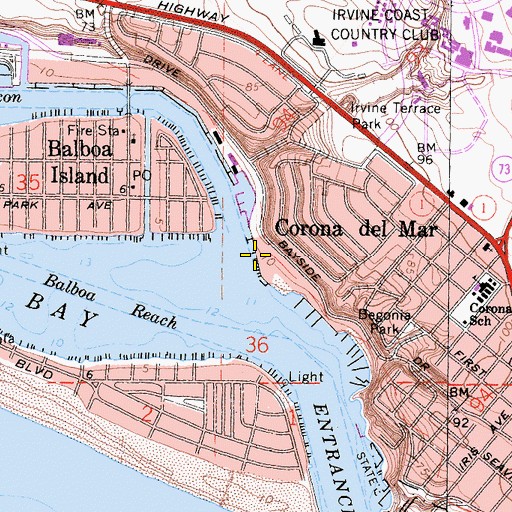 Topographic Map of Balboa Yacht Club, CA