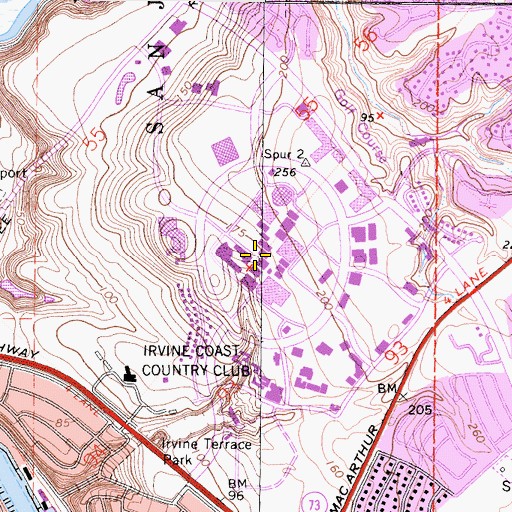 Topographic Map of Fashion Island Shopping Center, CA