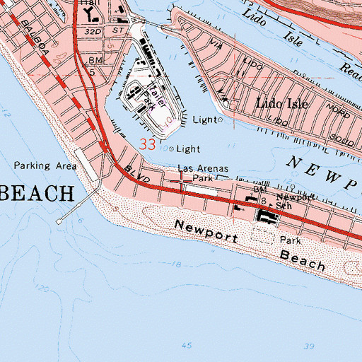 Topographic Map of Newport Marina Mobile Home Park, CA