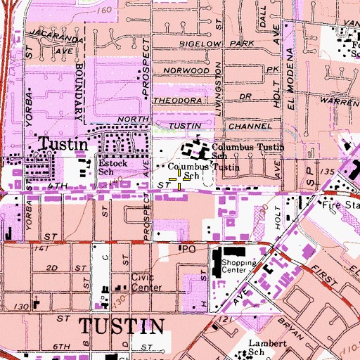 Topographic Map of Columbus Tustin Park, CA