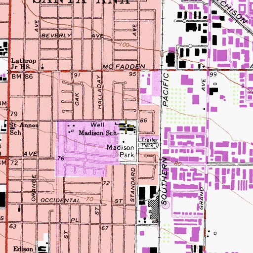 Topographic Map of James Madison Elementary School, CA