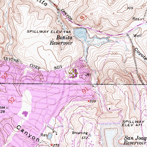 Topographic Map of Newport Hills Shopping Center, CA