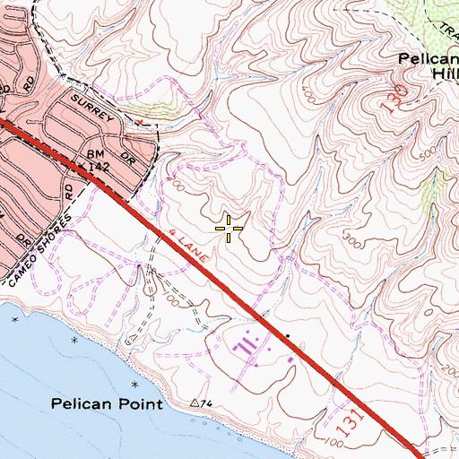 Topographic Map of Pelican Hill Golf Club, CA
