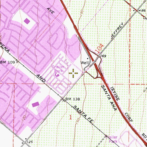 Topographic Map of Arbor Village Shopping Center, CA