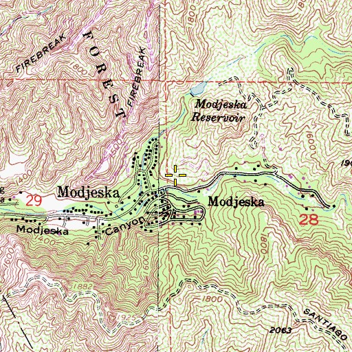 Topographic Map of Modjeska Community Park, CA