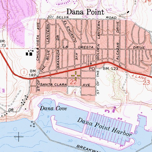 Topographic Map of Dana Point Post Office, CA