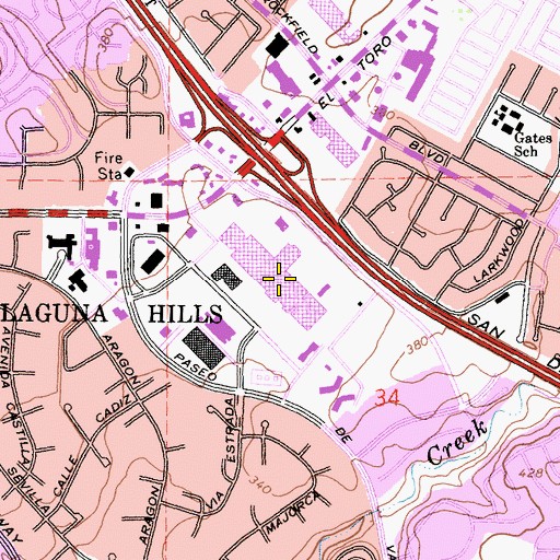 Topographic Map of Laguna Hills Mall Shopping Center, CA