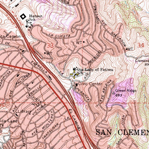 Topographic Map of Our Lady of Fatima Catholic Church, CA