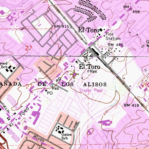 Topographic Map of Plaza El Toro Shopping Center, CA