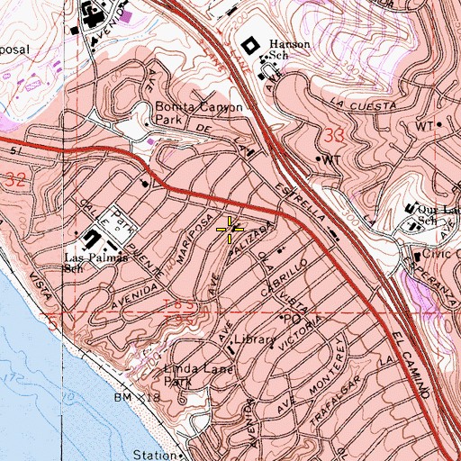 Topographic Map of Saint Michaels Episcopal Church, CA