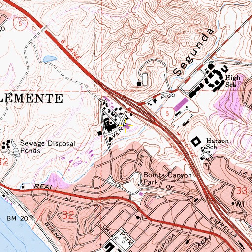 Topographic Map of San Clemente Post Office, CA