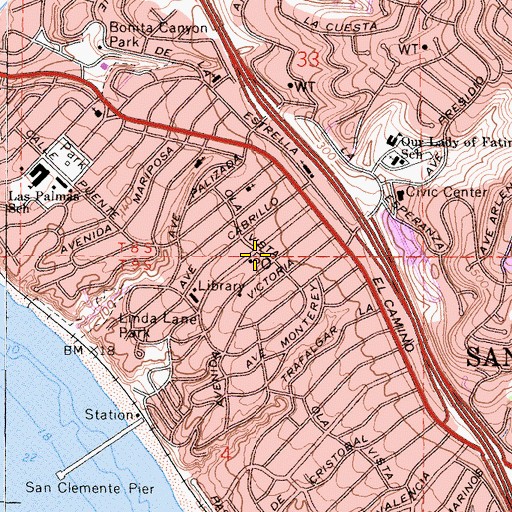 Topographic Map of Vista Del Mar Post Office, CA