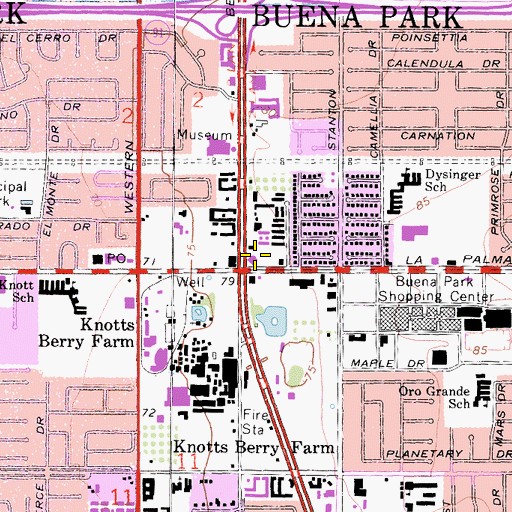 Topographic Map of Buena Park Town Center Shopping Center, CA