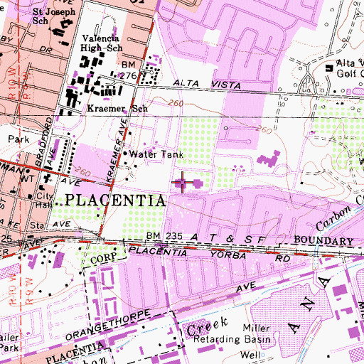 Topographic Map of Placentia Library, CA