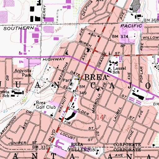 Topographic Map of Brea City Hall, CA