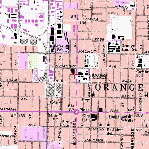 Topographic Map of Orange Union High School (historical), CA