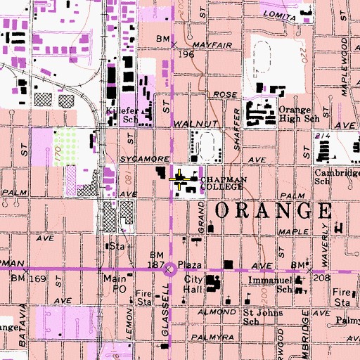Topographic Map of Orange Union High School (historical), CA