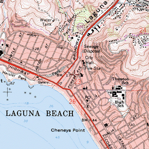 Topographic Map of Laguna Presbyterian Church, CA