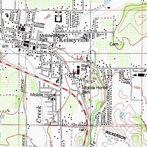 Topographic Map of Kelseyville High School, CA