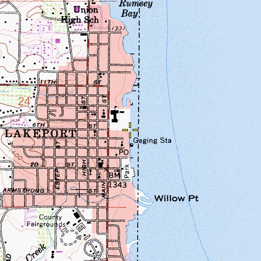 Topographic Map of Lakeport Yacht Club, CA