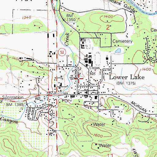 Topographic Map of Lower Lake Elementary School, CA