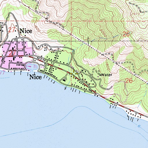 Topographic Map of Nice Post Office, CA