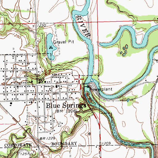 Topographic Map of Blue Springs Power Plant Dam, NE