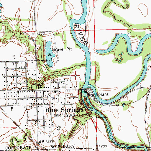 Topographic Map of Blue Springs Power Plant Reservoir, NE