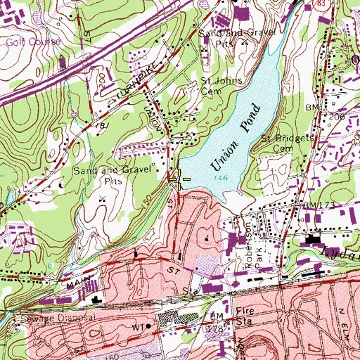Topographic Map of Union Pond Dam, CT