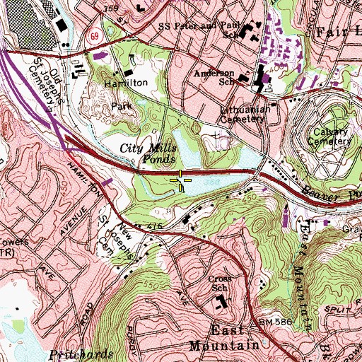 Topographic Map of East Brass Mill Dam, CT