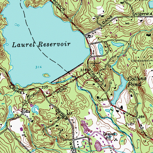 Topographic Map of Laurel Reservoir Dam, CT