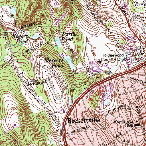 Topographic Map of Mercers Pond Dam, CT