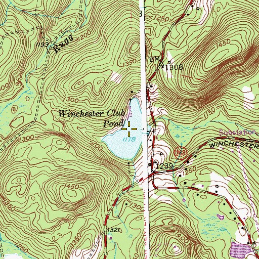 Topographic Map of Winchester Club Pond Dam, CT