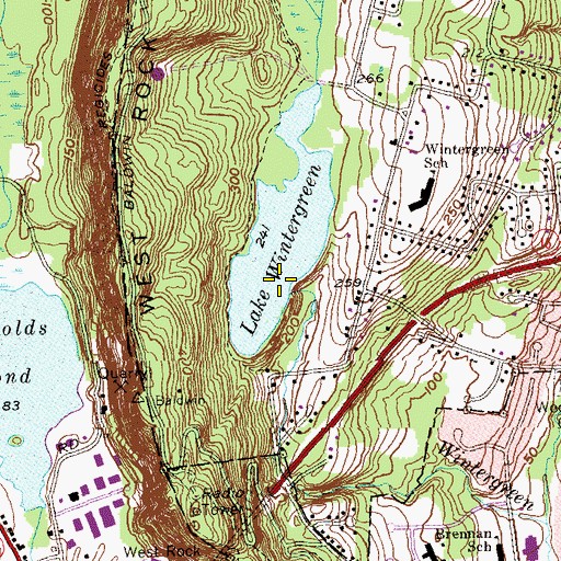 Topographic Map of Lake Wintergreen Dam, CT