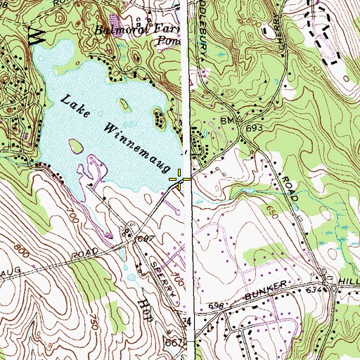 Topographic Map of Lake Winnemaug Dam, CT